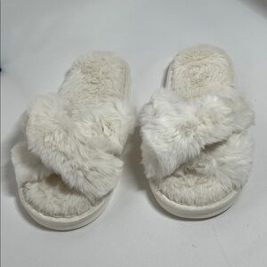 Plush White Faux Fur Slippers